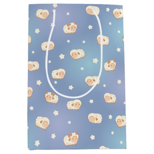 Kute Little Sheep Pattern on Blue Medium Cadeauzakje (Voorkant)