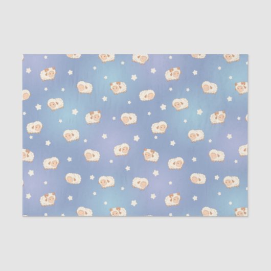 Kute Little Sheep Pattern on Blue Tissuepapier (Voorkant)