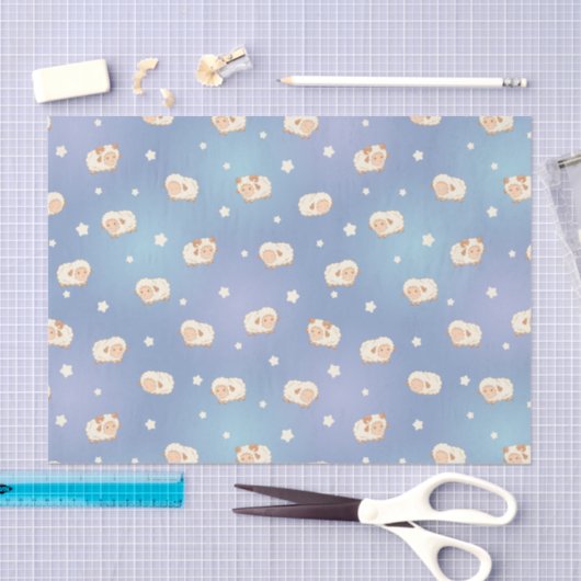 Kute Little Sheep Pattern on Blue Tissuepapier (Craft)