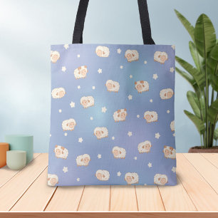 Kute Little Sheep Pattern on Blue Tote Bag