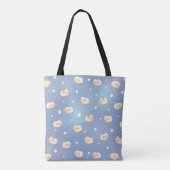 Kute Little Sheep Pattern on Blue Tote Bag (Achterkant)