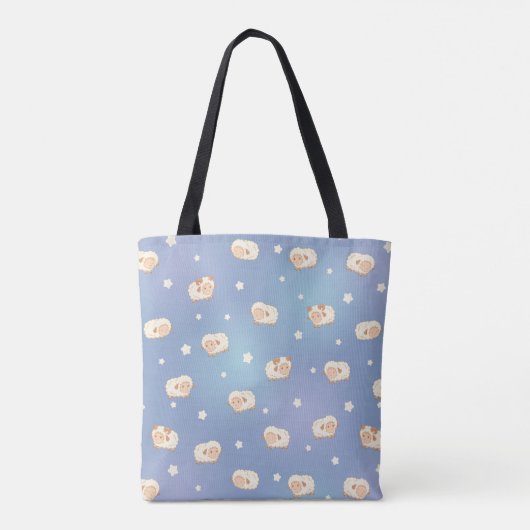 Kute Little Sheep Pattern on Blue Tote Bag (Achterkant)