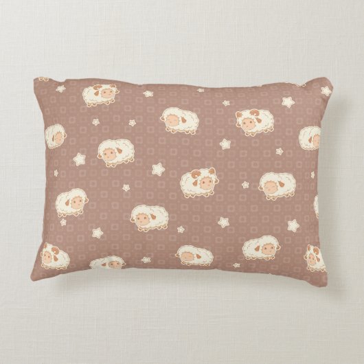 Kute Little Sheep Pattern on Brown Accent Kussen (Achterkant)