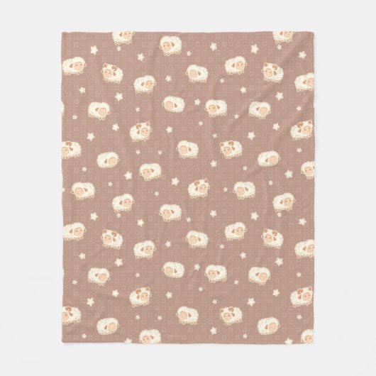 Kute Little Sheep Pattern on Brown Fleece Deken (Voorkant)