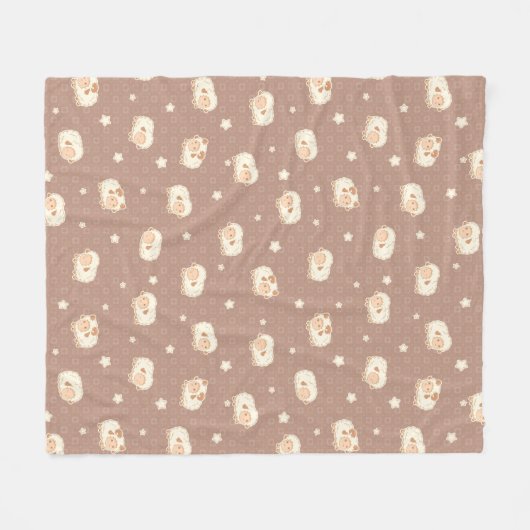 Kute Little Sheep Pattern on Brown Fleece Deken (Voorkant (Horizontaal))