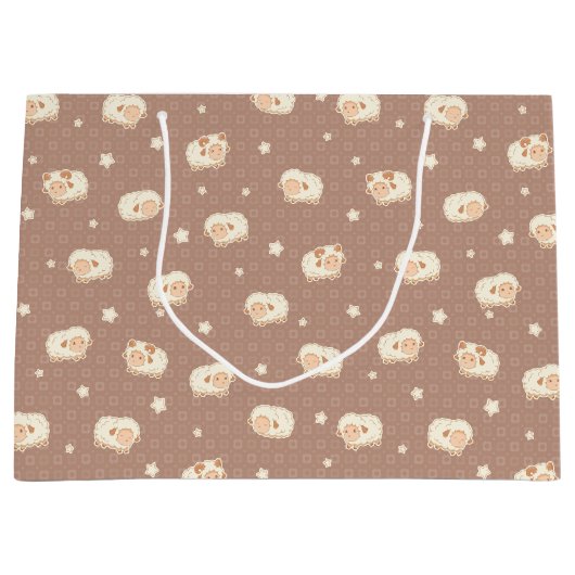 Kute Little Sheep Pattern on Brown Groot Cadeauzakje (Voorkant)
