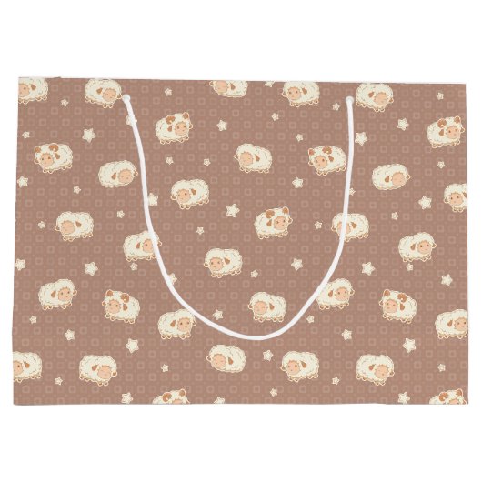 Kute Little Sheep Pattern on Brown Groot Cadeauzakje (Achterkant)