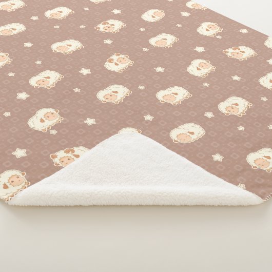 Kute Little Sheep Pattern on Brown Sherpa Deken (3/4)