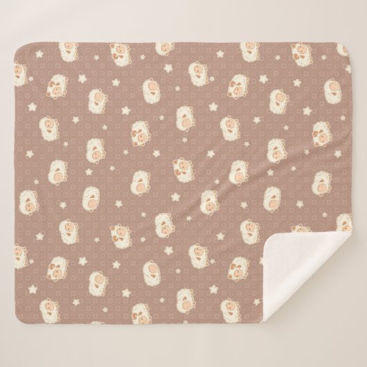 Kute Little Sheep Pattern on Brown Sherpa Deken (Voorkant (horizontaal))