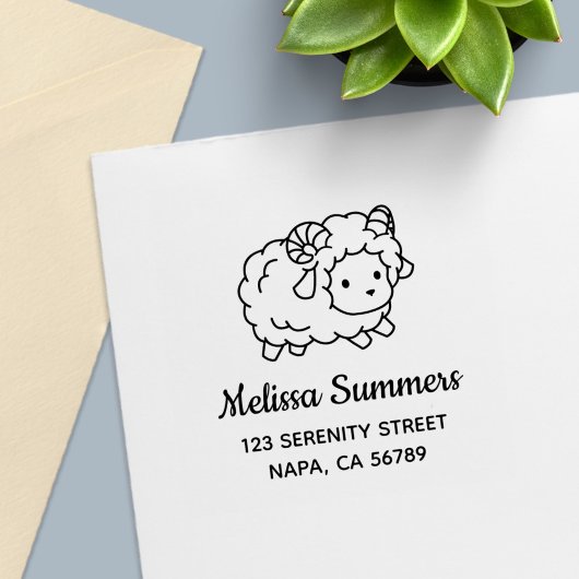 Kute Little Sheep Ram Address Zelfinktende Stempel