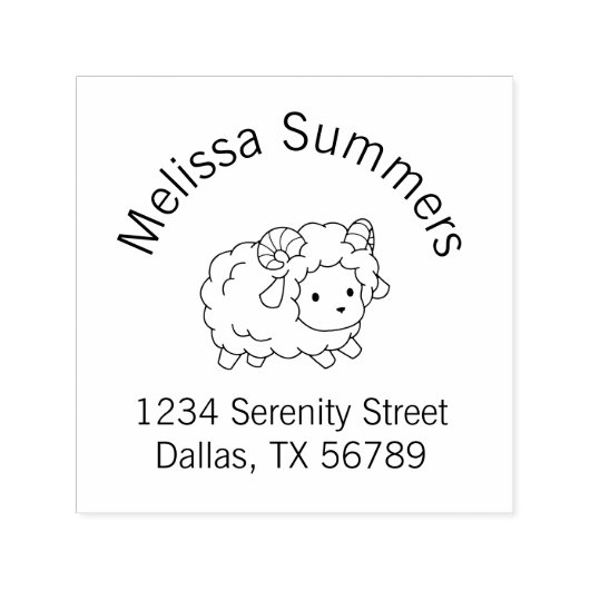 Kute Little Sheep Ram Arch Address Zelfinktende Stempel (Design)