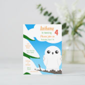 Kute Little Snow Owl Birthday Invitation Kaart (Staand voorkant)