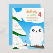 Kute Little Snow Owl Birthday Invitation Kaart (Voorkant / Achterkant)