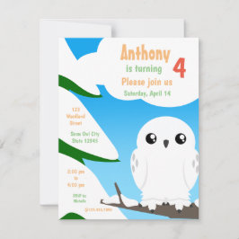Kute Little Snow Owl Birthday Invitation Kaart