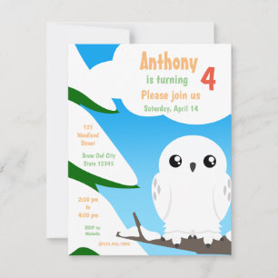 Kute Little Snow Owl Birthday Invitation Kaart