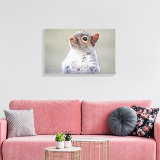 Kute Little Soft and Fluffy Grey Squirrel Canvas Afdruk (Insitu (Woonkamer))