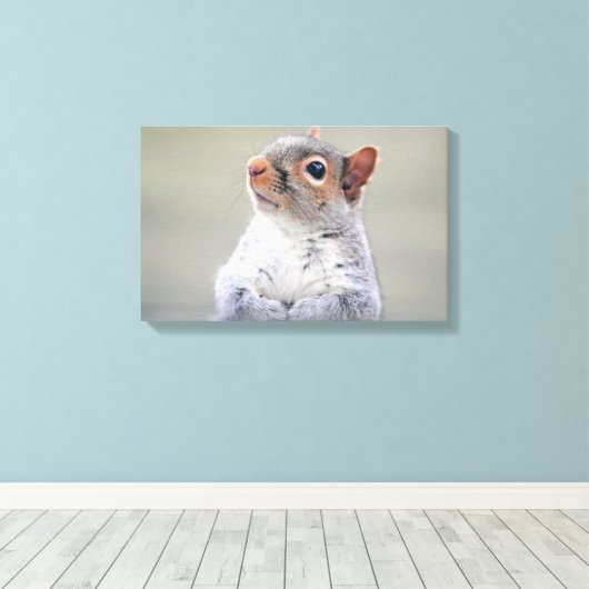 Kute Little Soft and Fluffy Grey Squirrel Canvas Afdruk (Insitu (Houten vloer))