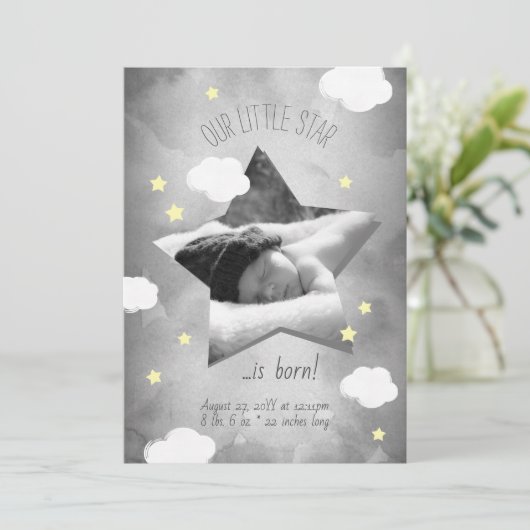 Kute Little Star is Born Clouds Birth Announance Kaart (Staand voorkant)