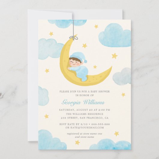 Kute Little Star Moon Waterverf Baby shower Kaart (Voorkant)