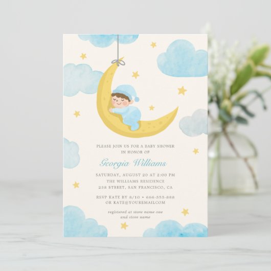 Kute Little Star Moon Waterverf Baby shower Kaart (Staand voorkant)
