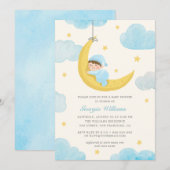 Kute Little Star Moon Waterverf Baby shower Kaart (Voorkant / Achterkant)