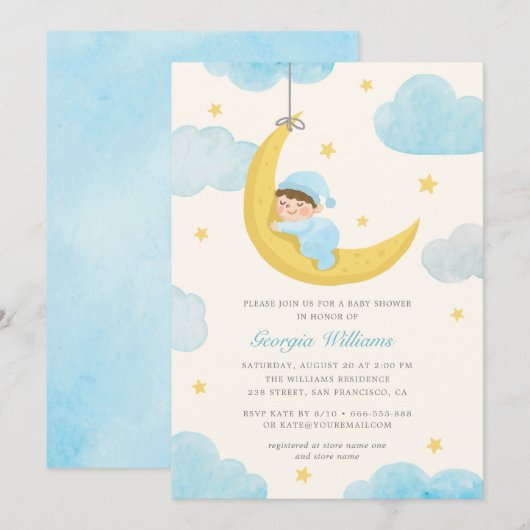 Kute Little Star Moon Waterverf Baby shower Kaart (Voorkant / Achterkant)