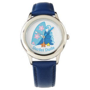 Kute Little Surfer Dude Surfboard en Wave Horloge