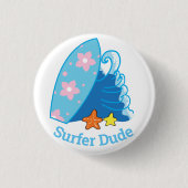 Kute Little Surfer Dude Surfboard en Wave Ronde Button 3,2 Cm (Voorkant)
