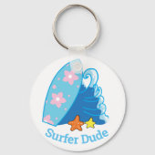 Kute Little Surfer Dude Surfboard en Wave Sleutelhanger (Achterkant)