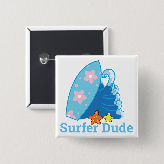 Kute Little Surfer Dude Surfboard en Wave Vierkante Button 5,1 Cm (Voorkant /achterkant)