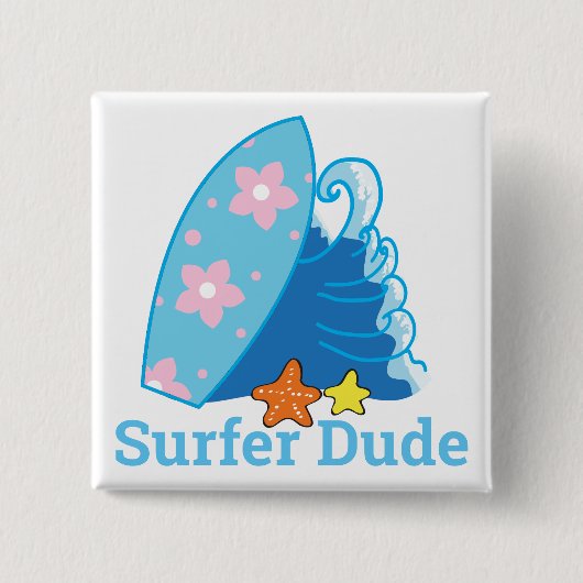 Kute Little Surfer Dude Surfboard en Wave Vierkante Button 5,1 Cm (Voorkant)
