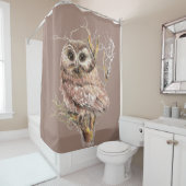 Kute Little Waterverf Owl Bird Natuur art Douchegordijn (In situ)