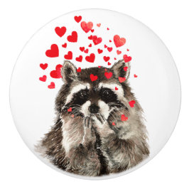 Kute Little Waterverf Raccoon Bwaring Kisses Fun Keramische Knop
