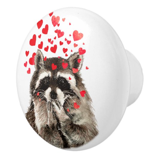 Kute Little Waterverf Raccoon Bwaring Kisses Fun Keramische Knop (Rechts)