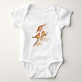 Kute Little Waterverf Sparrow Garden Birds Romper (Voorkant)