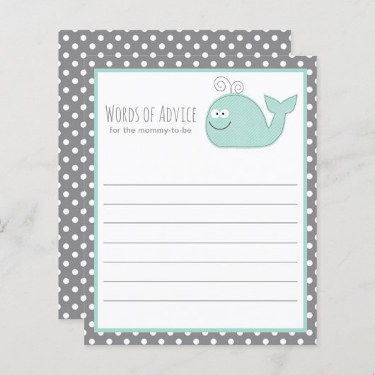 Kute Little Whale Advice Baby shower Game / Aqua (Voorkant / Achterkant)