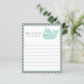 Kute Little Whale Advice Baby shower Game / Aqua (Staand voorkant)