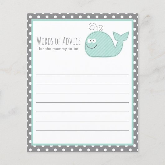 Kute Little Whale Advice Baby shower Game / Aqua (Voorkant)