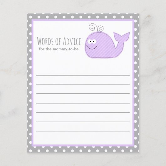 Kute Little Whale Advice Baby shower Game / Paars (Voorkant)