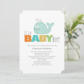 Kute Little Whale Baby shower Invitation / Boy Kaart (Staand voorkant)
