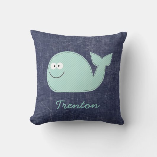 Kute Little Whale Personalised Baby Name Pillow Kussen (Voorkant)