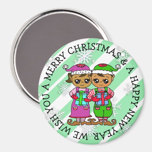 Kute Little Whimsical Elves kerst Magneet (Voorkant / Achterkant)