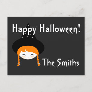 Kute Little Witch met Pet & sterren Briefkaart