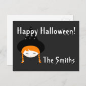 Kute Little Witch met Pet & sterren Briefkaart (Voorkant / Achterkant)