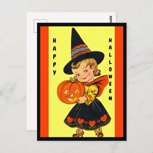 Kute Little Witch, Mooie Halloween  Briefkaart (Voorkant / Achterkant)
