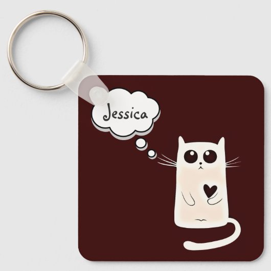 Kute Lonely Hearts Cat Personalized Sleutelhanger (Voorkant)