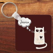 Kute Lonely Hearts Cat Personalized Sleutelhanger (Voorkant)