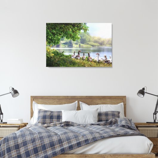 Kute lot van het bos van het geese meer canvas afdruk (Insitu (Slaapkamer))