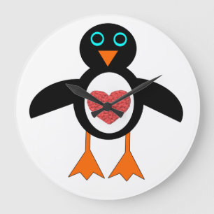 Kute Love Heart Penguin Wall klok