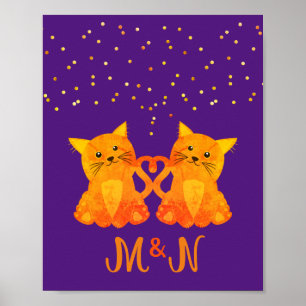 Kute Love Oranje Kittens met glittery Stippen Paar Poster